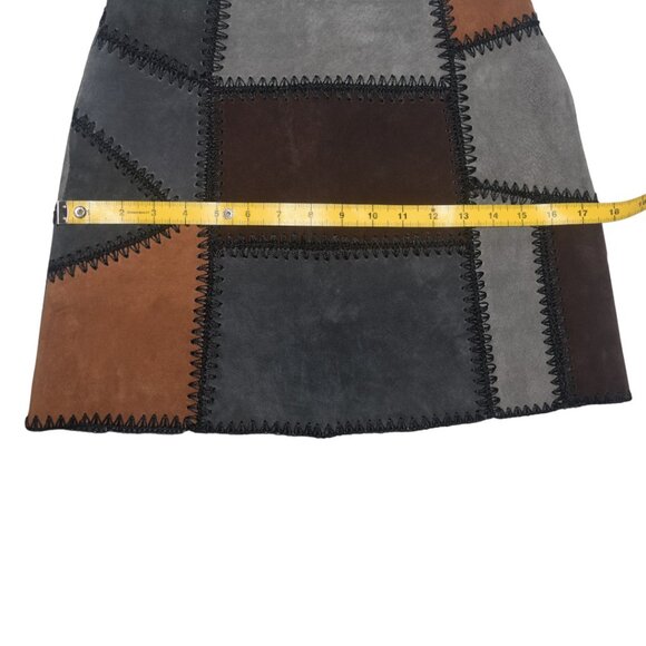 Zara Suede Leather Patchwork Mini Skirt Boho Retro 70s Boho Mod Grey Brown S - Picture 4 of 6